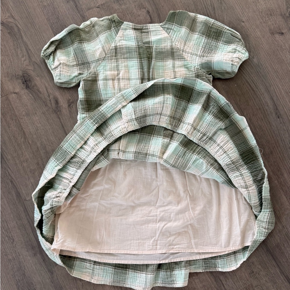 Cat & Jack Plaid Puff Sleeve Dress in Mint Green and Cream - Picture 6 of 6